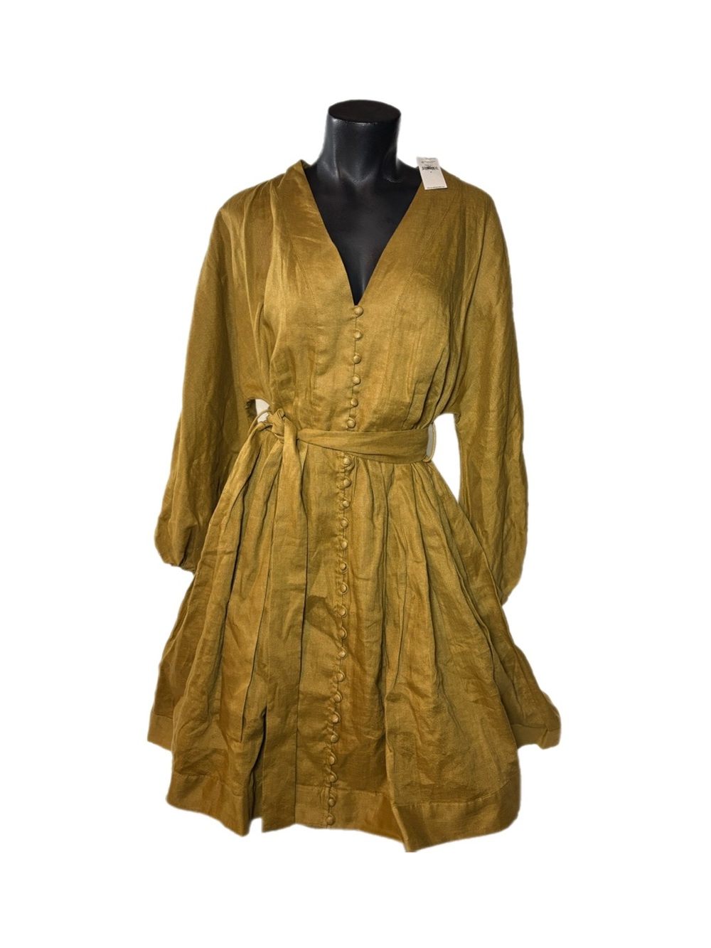Banana Republic Olive-Gold Button-Front Mini Dress with Self-Tie Waist